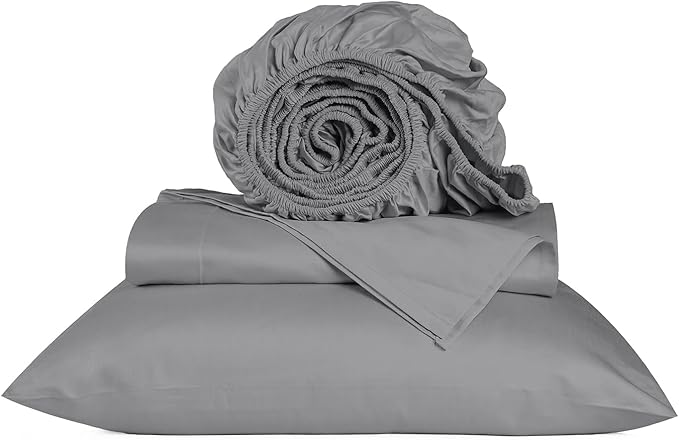 URBANHUT 800 Thread Count 100% Cotton Twin Size Sheets, Luxury 4 Piece Twin Bedsheets, Hotel Sheets Sateen Finish - Better Than Egyptian, 14" Elasticized Deep Pocket - Dark Grey