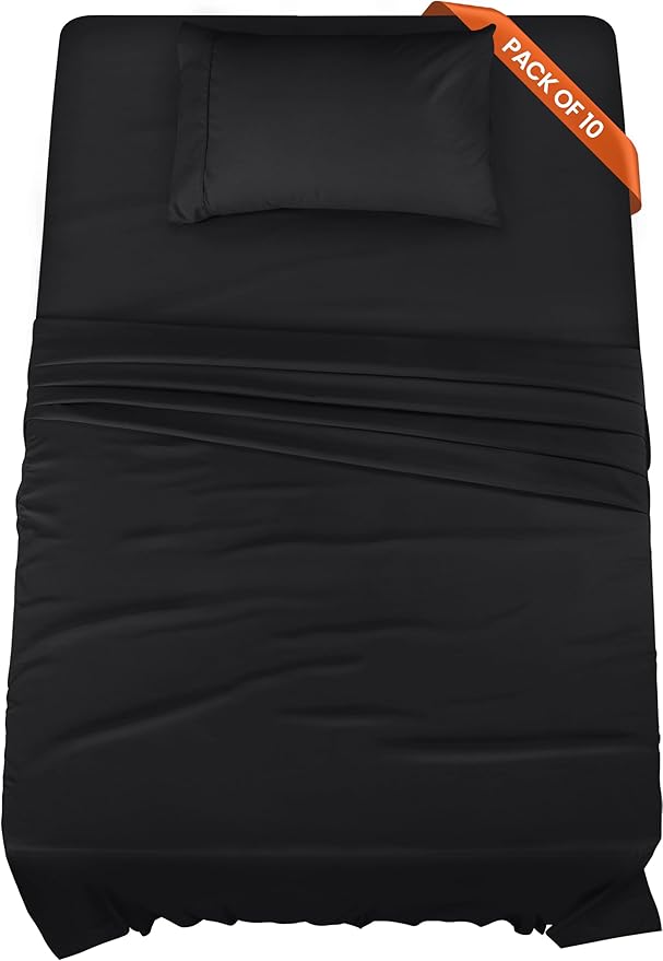 Utopia Bedding Twin Bed Sheets Set - Pack of 10 Sheet Sets - Perfect for Spa, Hotel, & Guest Bedroom - Brushed Microfiber - Shrinkage and Fade Resistant - Easy Care (Black)