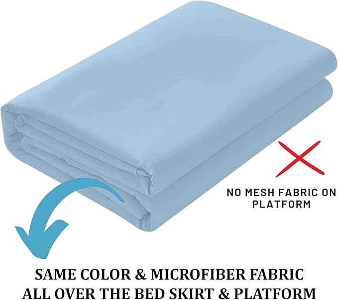 SKY BEDDINGS - Queen Size Ruffled Bed Skirt with Split Corners - 16 Inch Drop Dust Ruffle Bed Skirt with Platform Three Sided Coverage - 100% Microfiber, Light Blue