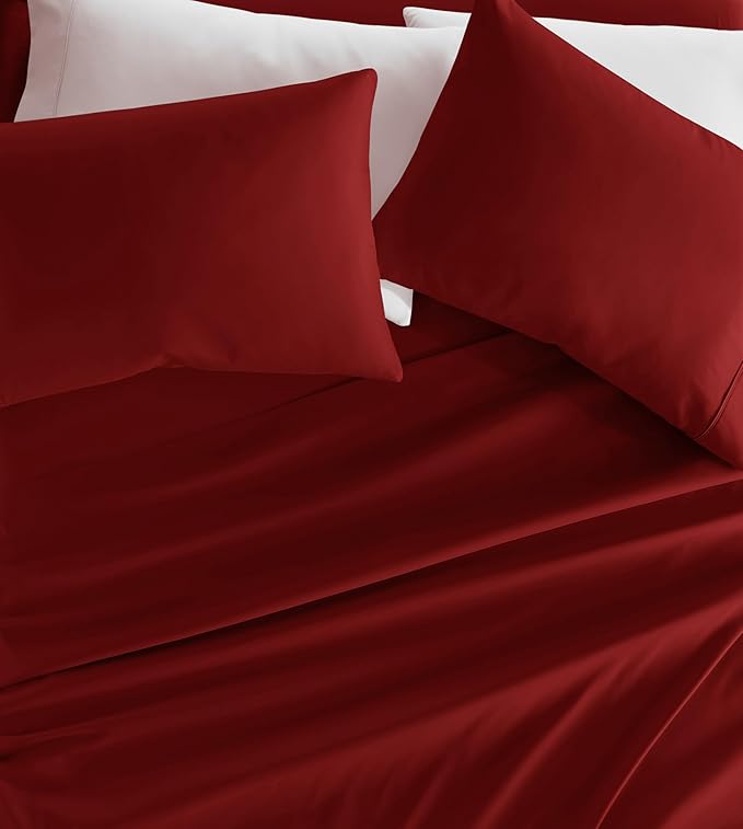 Linen Market Brushed Microfiber Twin Sheet Set 3 Piece – Oeko-TEX Certified Ultra Soft & Wrinkle-Free - 16" Deep Pocket Sheets - Easy Care Twin Size - Burgundy