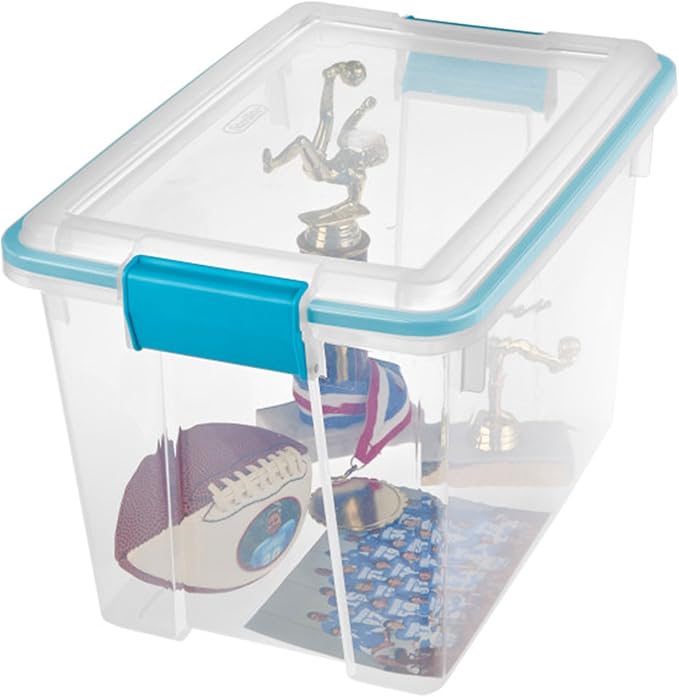 Sterilite 12-Pack Gasket Box, Weather-Resistant Storage Bins with Latching Lids, 20 Quart - Heavy-Duty Organizing Containers for Closet, Bathroom, and Office