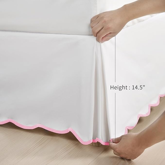 HIG Off-White Chic King Bed Skirt - Easy Fit Scallop Edge Pleated Bedskirts, 14 Inch Drop Anti-Slip Dust Ruffle, Thick Fabric for Enhanced Privacy, Pre-Washed for Long-Lasting Use(N60022)
