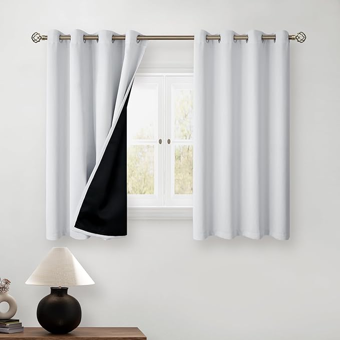 BGment Short Blackout Curtains 54 Inch Length for Bedroom, Thermal Insulated Energy Efficiency Noise Reducing Grommet Curtains with Liner for Small Window 2 Panels Each 52 Inch Wide Greyish White
