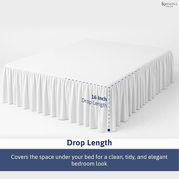 KRISHNA Ruffled Bed Skirt with Split Corners King, 100% Microfiber Hotel Quality, 16 Inch Drop Dust Ruffle Gathered Bedskirt with Platform, 78" x 80", White