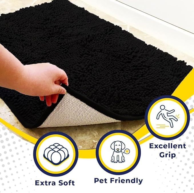 Muddy Mat® | Super Absorbent Door Mat Indoor, Microfiber Quick Dry Chenille Entryway Rug, Non-Slip Front Door Mat, Indoor Mats for Entryway, Machine Washable Pet Rug, Black XXL 60"X48"