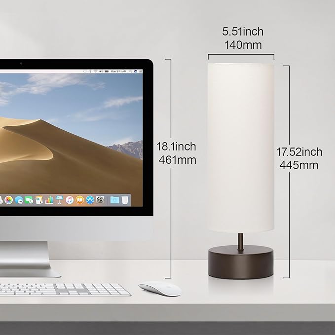 3 Way Dimmable Touch Control Table Lamp, Bedside Table Lamp with Dark Brown Base, Modern Nightstand Lamp with Beige Shade, Simple Night Light for Bedroom Living Room Home Office, 9W LED Bulb Included