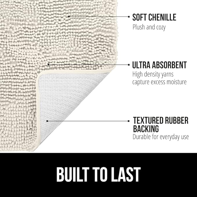 GORILLA GRIP Bathroom Rug Sets, Soft Chenille 2 Piece Area Rugs Set, Toilet Base Mat and 30x20 Carpet, Absorbent Microfiber Washable Mats Dry Quickly, Home Décor and Bath Room Accessories, Ivory