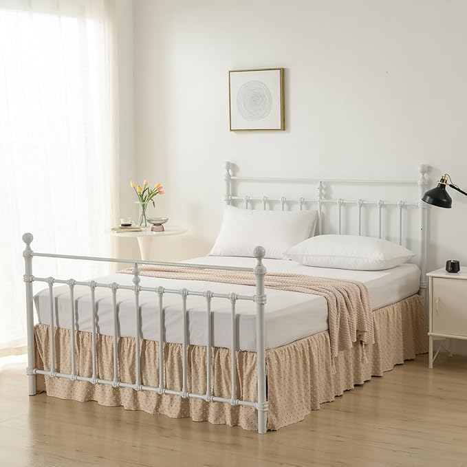 Tufted Dot Bed Skirt Full Size,Ruffled Bed Skirt with Split Corners, Full Bed Skirt 14 Inch Drop, Boho Full Size Bed Skirt Camel for Ruffled Bed Skirt with Split Corners, Bed Skirts Full Size