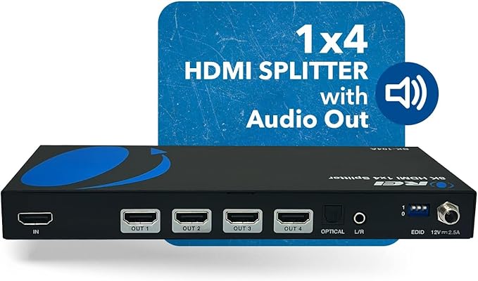 OREI 8K HDMI Splitter 1 in 4 Out, 1 x 4 Duplicate/Mirro Screen with Audio Extractor UltraHD Supports Upto 4K @ 120Hz IR EDID HDCP 2.3 for PS5, Xbox, NVIDIA (BK-104A)