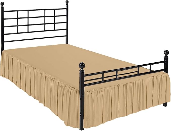 Ruffled Bed Skirt with Split Corners, Taupe, Full 12 Inch Drop Bedskirt, Hotel Quality Brushed Microfiber Wrinkle Free Dust Ruffle Bed Skirt Full Size