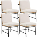 Modern Dining Chairs Set of 4, Comfy PU Leather Side Chairs Guest Chairs with Wooden Backrest Black Metal Legs for Dining Room Living Room, Beige