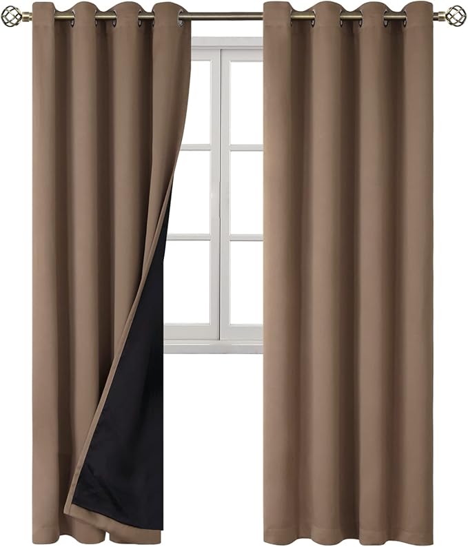 BGment 100% Blackout Curtains for Bedroom Window 84 Inch Length 2 Panels Set, Thermal Insulated Full Light Blocking Grommet Drapes for Living Room Darkening with Black Liner, 52 Inch Wide Each, Taupe