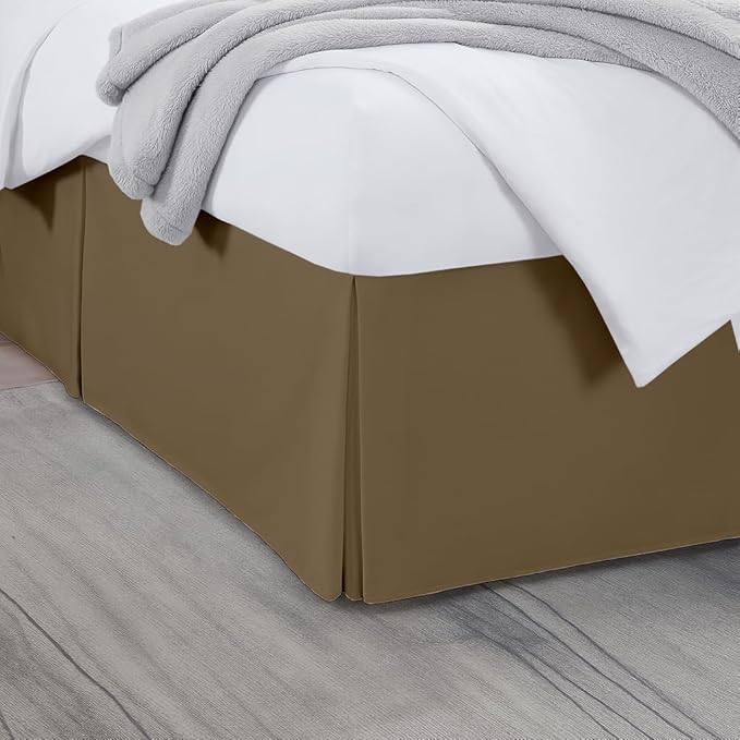 Twin Bed Skirt, Luxury 15 Inch Drop Taupe Pleated Bed Skirt, Double Brushed Microfiber, Box Pleat Design, Wrinkle & Fade Resistant, Easy Fit Tailored Bedskirt for Twin Size Beds