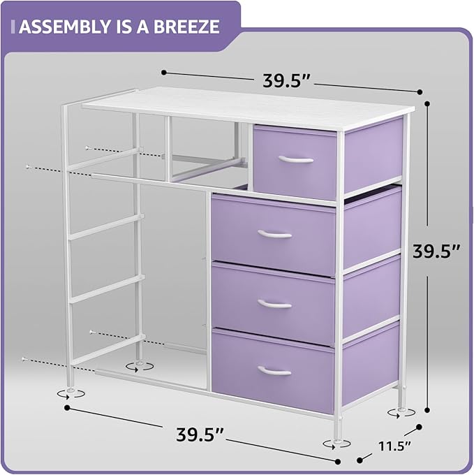 Sorbus Kids Dresser with 9 Drawers - Furniture Storage Chest Tower Unit for Bedroom, Hallway, Closet, Office Organization - Steel Frame, Wood Top, Fabric Bins (Purple, Solid)
