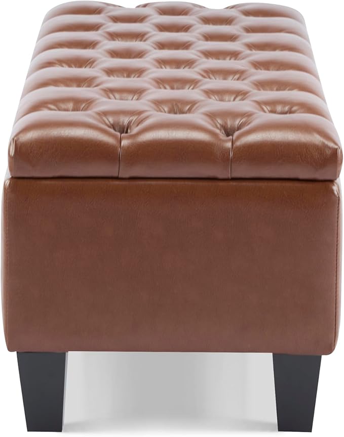 GDFStudio Boucle Storage Ottoman Bench with Button Tufting, 50.75” Upholstered Entryway Bench with Hidden Storage, Soft Close Lid, Rubberwood Legs, Extra Seating for Bedroom, Living Room – Brown