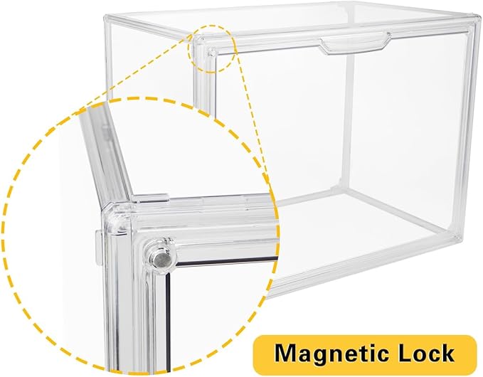 Clear Stackable Plastic Storage Bins with Magnetic Lid, Dustproof Book & Cosmetic Display Cases, Large Figures Collectibles Showcase, Shoe Box, Protection Organizer (L, Count, 5)