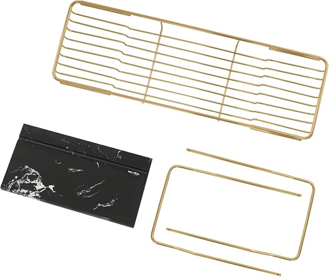 Bathtub Tray Caddy for Luxury Bath, Stainless Steel 26.8-35.4 in Expandable Extra Wide Bath Tub Tray with Natural Marble and Mobile/Tablet Stand, Ideal for Home Spa Lovers (Gold + Black)