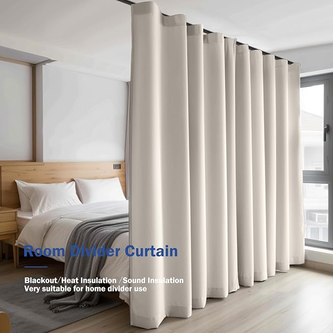 Room Divider Blackout Curtain Track Curtains Wall Dividers Panels Screen for Living Rooms Bedroom Office Privacy Partition Separation, W100 × L108 Inch,1 Panel, Beige