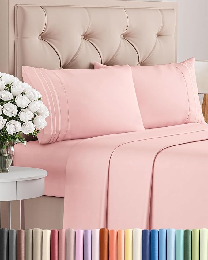 Queen Size 4 Piece Sheet Set - Comfy Breathable & Cooling Bed Sheets Set - Hotel Luxury Bedding for Women, Men, Kids, Teens, Boys & Girls - Deep Pockets, Soft and Wrinkle Free - Oeko-Tex - Baby Pink