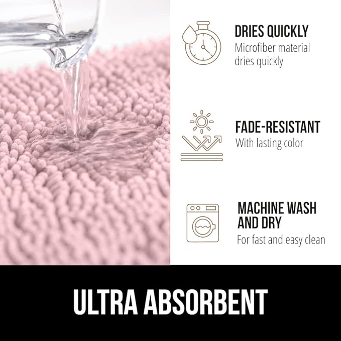 GORILLA GRIP Bathroom Rug Sets, Soft Chenille 2 Piece Area Rugs Set, Toilet Base Mat and 30x20 Carpet, Absorbent Microfiber Washable Mats Dry Quickly, Home Décor and Bath Room Accessories, Lt Pink