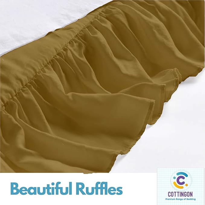 Cottingon Ruffled Bed Skirt with Split Corners-Dust Ruffle - 15" Drop 100% Microfiber Soft,Sheen & Luxurious Look - Bed Skirts (Taupe -Twin)