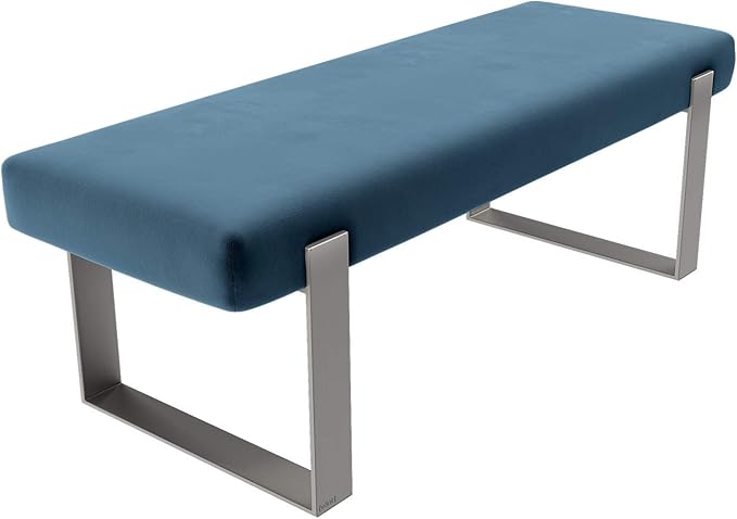 VANT Upholstered Bed Bench - Velvet Peacock Blue- Brushed Nickel - Contemporary Modern, Bedroom Bench Seat, Hallway, or Entryway