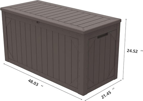 100 Gallon Outdoor Storage Box Waterproof, Lockable Resin Deck Box Patio Storage Bin for Pool Accessories Cushion Furniture, Garden Tools, UV-Resistant Outside Delivery, Brown
