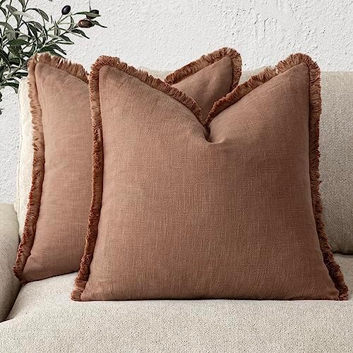 Foindtower Decorative Linen Fringe Throw Pillow Covers 26×26 Inch by Foindtower
