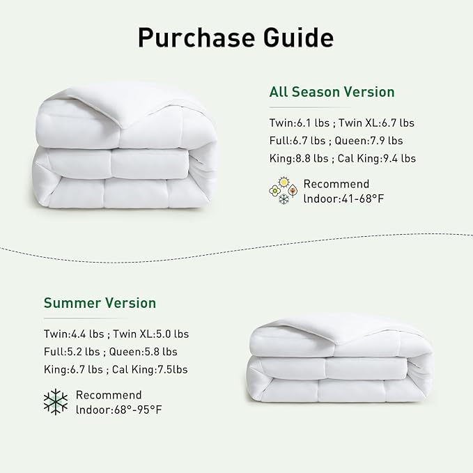 100% Viscose Made from Bamboo Comforter, Soft Lightweight Full Size Summer Cooling Comforter Down Alternative Duvet Insert ，8 Corner Tabs, Breathable Comforter for Hot Sleepers（White-Summer，86x82）
