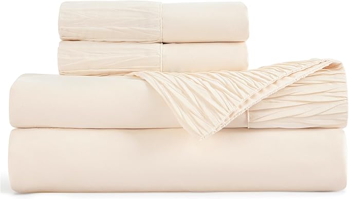 Bedsure King Size Sheets Set - 4 Pieces Soft King Sheets - Breathable & Cooling - Hotel Luxury - Easy Care Polyester Microfiber Bedding for Women, Men, Light Beige