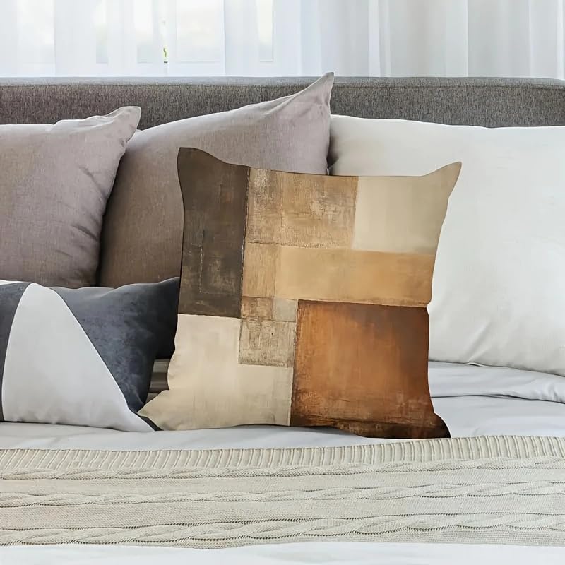 Decorative Throw Pillow Covers, Modern Abstract Brown Geometric Pattern - Image 6
