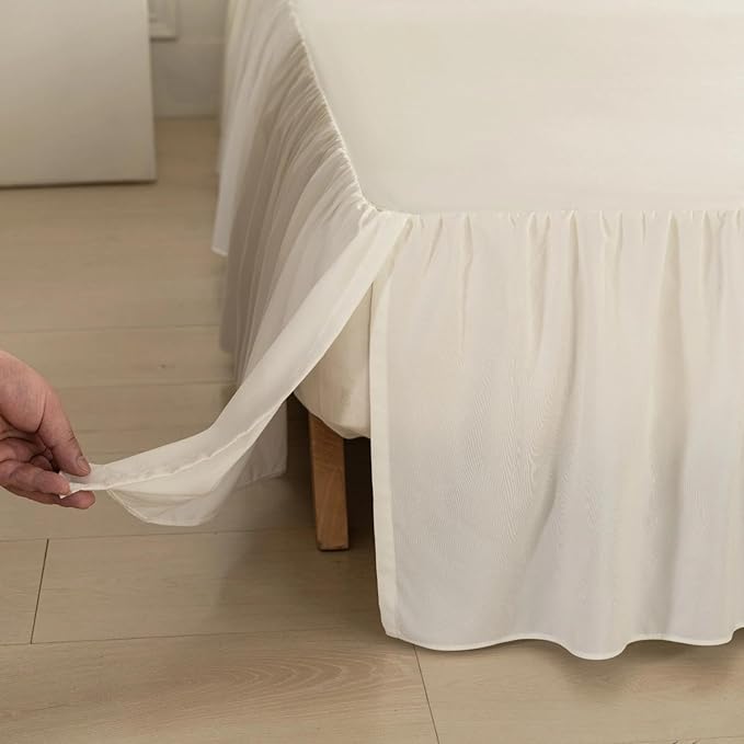 Bed Skirt Twin Size Ruffled Bed Skirt with Split Corners, Ivory Bed Skirts 14 Inch Drop, Bed Skirting with Platform, 14'' Twin