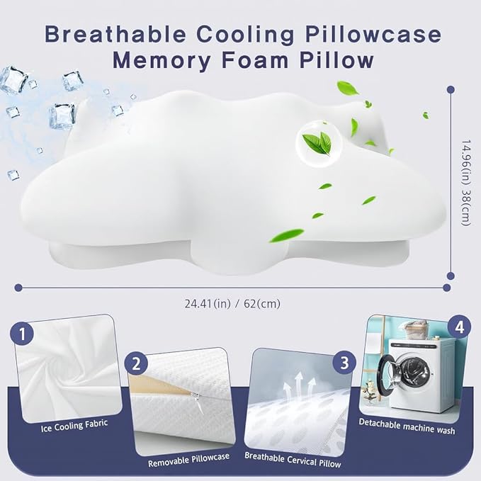 Extra High Loft Cervical Pillow for Side Sleepers, 6.30" Ergonomic Memory Foam Pillow for Broad Shoulders, Dual-Height Design, Washable Cover