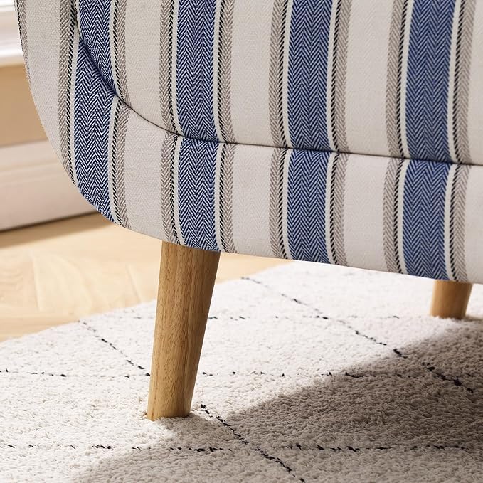 VANOMi Mid-Century Accent Chair with Stripe Pattern, Modern Linen Fabric Armchair with Wood Legs, Club Chair for Living Room, Comfy Upholstered Side Chairs for Bedroom, Reading, Small Place (Navy)