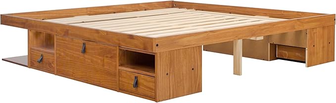 memomad Bali Storage Platform Bed with Drawers (King Size, Oak Brown Wood)