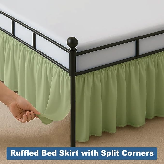 Ruffled Bed Skirt Split Corners with Platform, Tailored Fit Hotel Quality Wrinkle Free Ultra-Soft Microfiber Dust Ruffle, Upto 14 Inch Drop, Twin XL, Sage