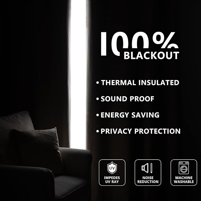 100% Blackout Curtains for Living Room, 96 Inch Curtains 2 Panel Set Light Blocking, Back Tab & Rod Pocket Thermal Insulated Drapes Bedroom Windows Home Decor(52W × 96L inch, Linen)