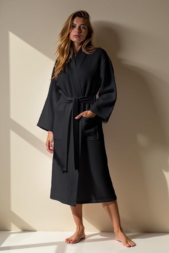 Turquaz Lightweight Full-Length Robes For Women Waffle Kimono Bathrobe - Soft, Fast-Drying, Long-Lasting Cotton Blend Unisex