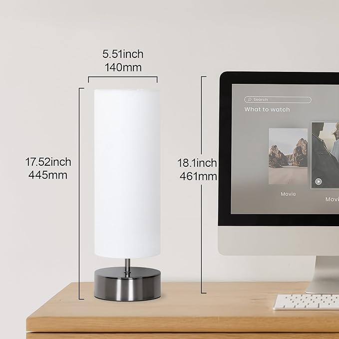 Touch Table Lamp, 3-Way Dimmable Modern Minimalist Accent Bedside Lamp with Cylinder Fabric Shade, Night Light Nightstand Desk Lamp for Bedroom Living Room Kitchen, 9W LED Bulb Included