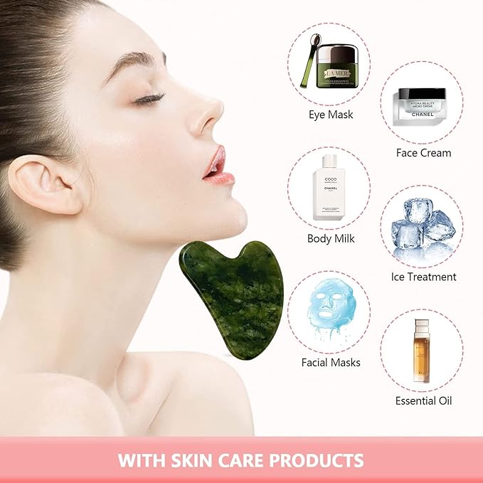 OXT Gua Sha, Premium Gua Sha Facial Tools, Guasha Tool for Face Upgraded, Guasha Natural Jade Stone (Dark Green)