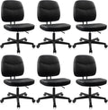 CLATINA Armless Home Office Chair, Small PU Leather Ergonomic Low Back Desk Chair with Lumbar Support and Wheels, Adjustable Height 360° Swivel Rolling Computer Task Chair, Black, 6 Pack