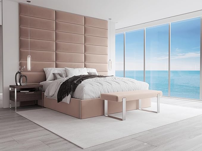 VANT Upholstered Bed Bench - Velvet Blush - Matte Black - Contemporary Modern, Bedroom Bench Seat, Hallway, or Entryway