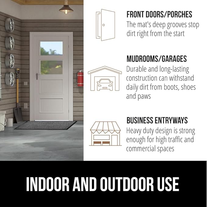 GORILLA GRIP Waterproof Traffic Guard Door Mat, 2 Pack Heavy Duty Entryway Mats, Strong Rubber Back Commercial Rugs for Office Hallway, Garage Floor and Home, Low Profile Carpet, 29x17, Light Gray