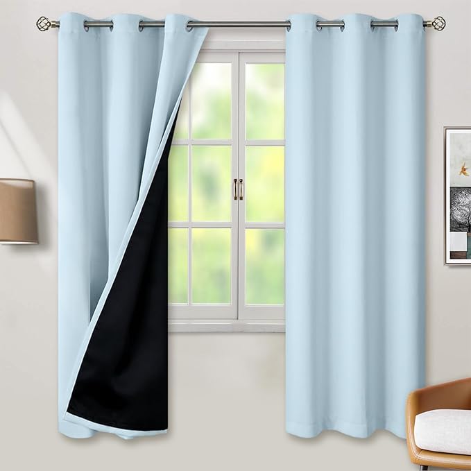 BGment Baby Blue 100% Blackout Curtains for Nursery Bedroom 72 Inch Length 2 Panels, Thermal Insulated Full Light Blocking Grommet Noise Cancelling Window Curtains for Kids Room, 42 Inch Wide Each