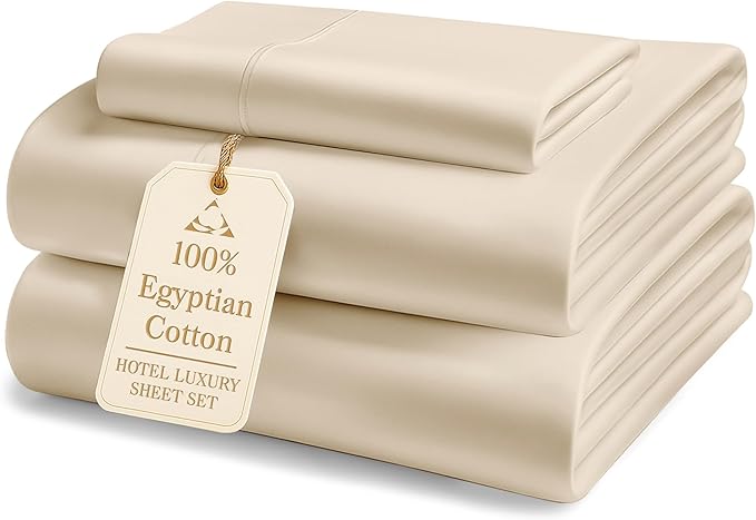 LANE LINEN 100% Egyptian Cotton Twin Bed Sheets - 1000 Thread Count, Eco Friendly Naturally Cooling Sheets, Soft & Comfy Sateen Weave for Silky Smooth Finish, Available in Variety of Color - Ivory