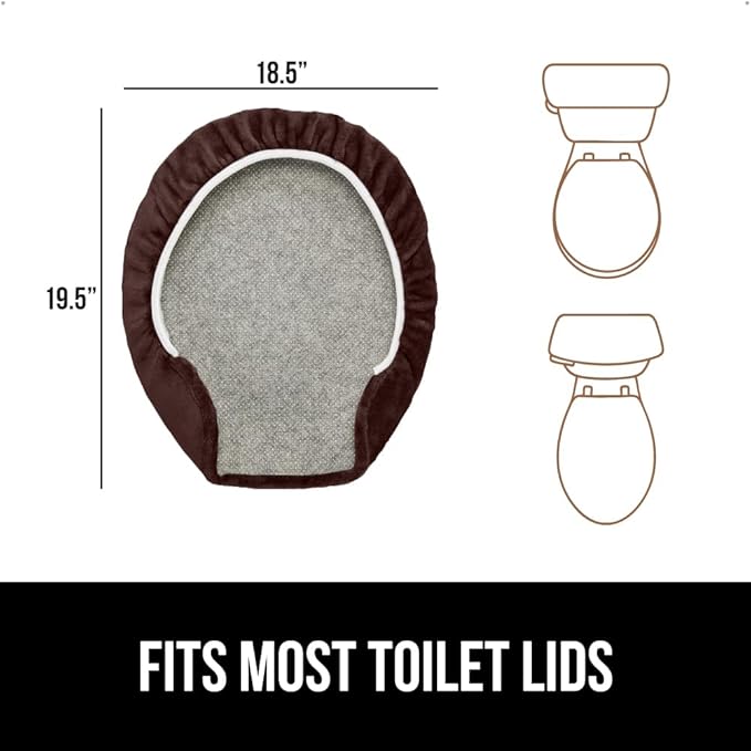 GORILLA GRIP Thick Memory Foam Bathroom Toilet Lid Seat Cover, Soft Velvet Topside, Machine Wash, Plush Cushioned Covers Fits Most Size Lids, Decorative Bath Room Accessories, 19.5x18.5, Brown
