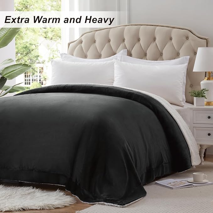 KAWAHOME Sherpa Fleece Twin Size Blanket for Bed - Extra Warm and Heavy Thick Blankets for Winter, Super Soft 500GSM Plush Blanket, 66"X 90" Dark Grey