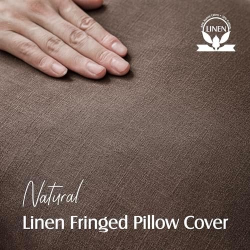 Foindtower Decorative Linen Fringe Throw Pillow Covers 20×20 Reddish Brown - Image 2