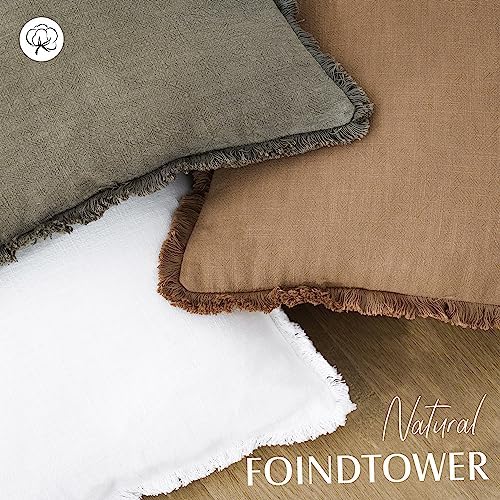 Foindtower Decorative Linen Fringe Throw Pillow Covers 16×16 Khaki Brown - Image 4
