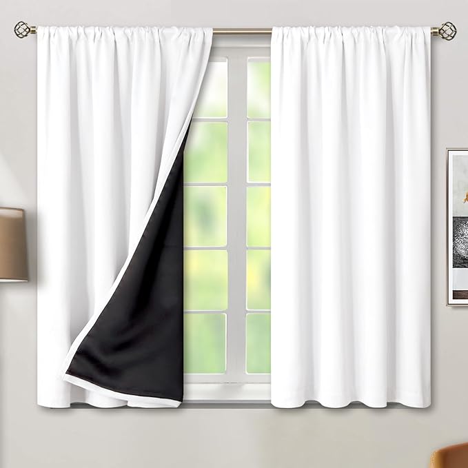 BGment White Blackout Curtains for Bedroom 54 Inch Length, Short Thermal Insulated Full Room Darkening Soundproof Rod Pocket Curtains & Drapes, 2 Panels, Each Panel 52 Inch Wide, Pure White